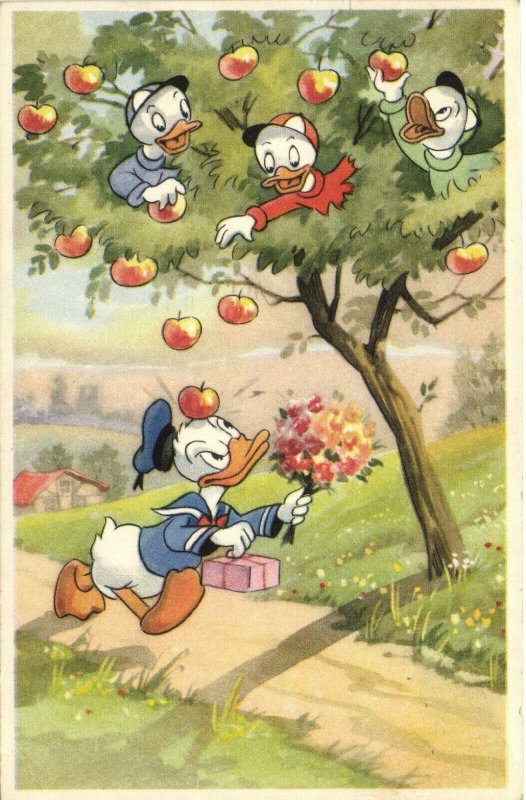 PC DISNEY, DONALD DUCK, HUEY, DEWEY AND LOUIE DUCK, Vintage Postcard (b27767)