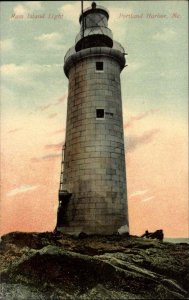 Ram Island Lighthouse Portland Maine ME Close-Up c1910 Postcard