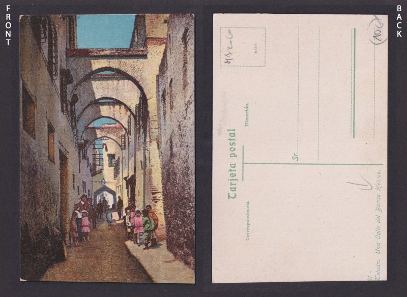 Vintage postcard Morocco Tetuan Jewish quarter street scene Barrio Hebreo