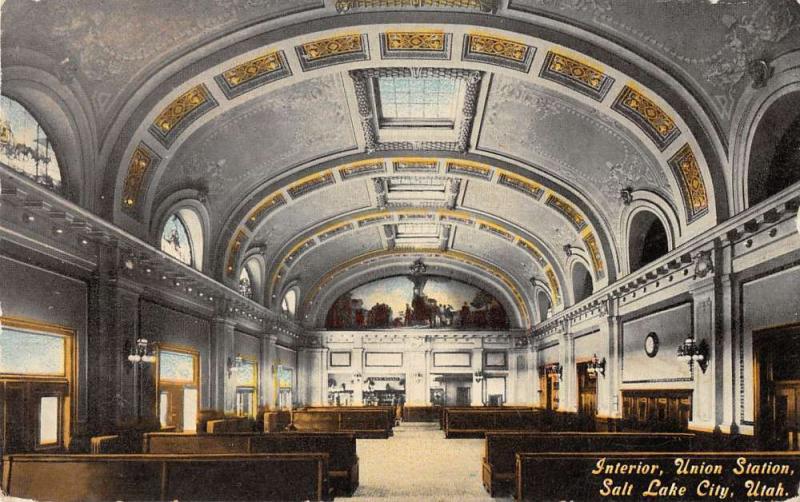 Salt Lake City Utah Union Station Interior Antique Postcard K11196