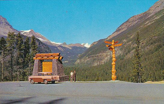 Canada British Columbia Yoho National Park Sign and Indian Totem Pole