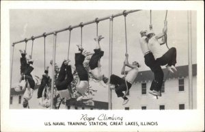 Great Lakes Illinois IL U.S. Navy Training Rope Climbing Real Photo Vintage PC