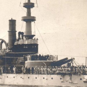 USS Massachusetts Battleship Navy Ship Spanish American War Real Photo Postcard
