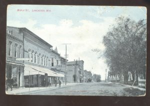 LANCASTER WISCONSIN DOWNTOWN MAPLE STREET SCENE VINTAGE POSTCARD MADISON