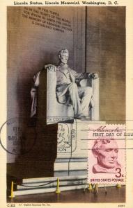 President Abraham Lincoln - Lincoln Memorial. First Day Issue, Scott #1114. 1...