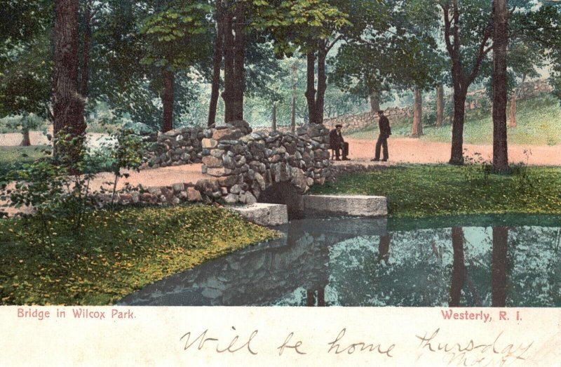 Vintage Postcard 1906 Bridge in Wilcox Park Westerly RI Rhode Island Poly Chrome