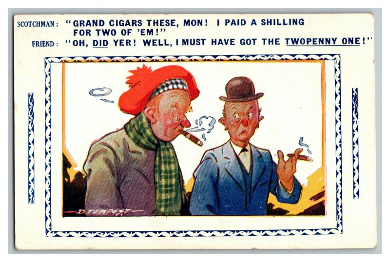 Postcard Grand Cigars These Mon! Vintage Standard View Comic Card 