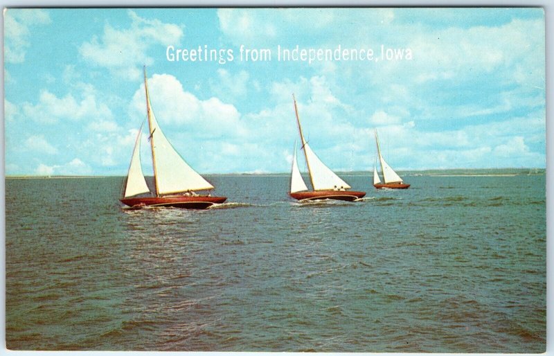 c1970s Independence, IA Greetings from Sailboat A Close Race Chrome PC A314