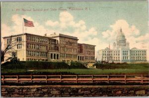Normal School and State House Providence RI c1907 Vintage Postcard R01