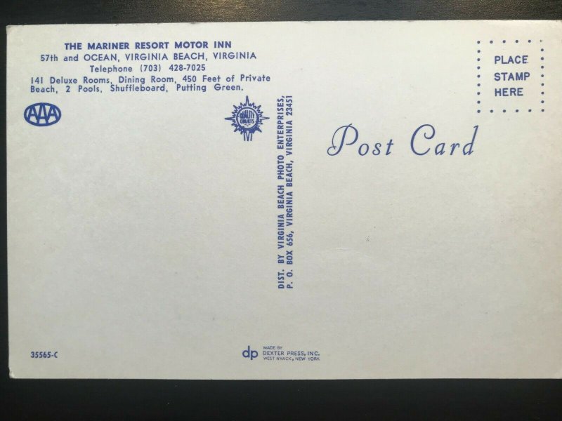 Vintage Postcard 1965 The Mariner Resort Motor Inn Virginia Beach Virginia 