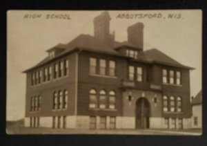 Mint Vintage Abbotsford Wisconsin High School Real Picture Postcard