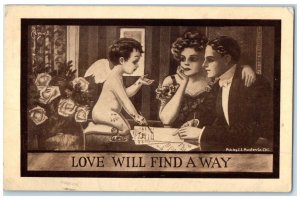 1911 Valentine Couple Romance Cupid Angel Love Will Find A Way Ink Postcard