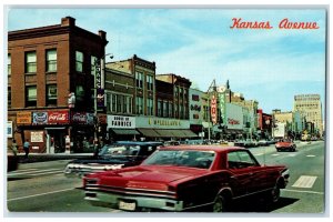 c1960s Kansas Ave. Looking North Business Main St. Topeka KS Coca-Cola Postcard
