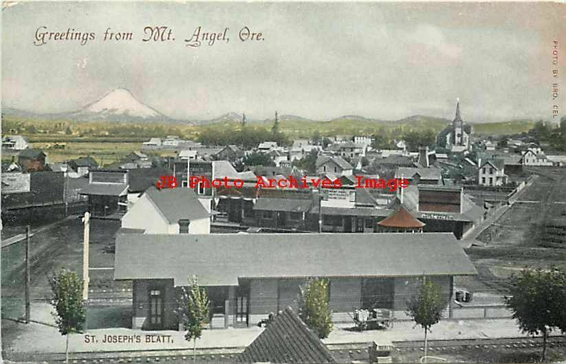 OR, Mount Angel, Oregon, Railroad Depot, Exterior View, City Bird's Eye