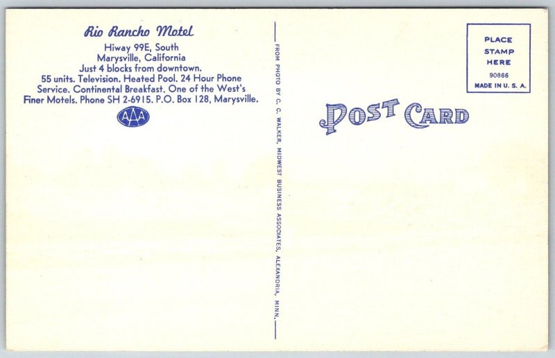 Marysville California 1940-50s Postcard Rio Rancho Motel