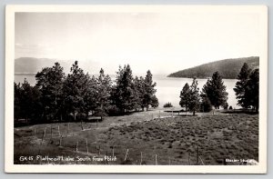 MT Flathead Lake South From Point RPPC Glacier Studio c1940s Postcard V24