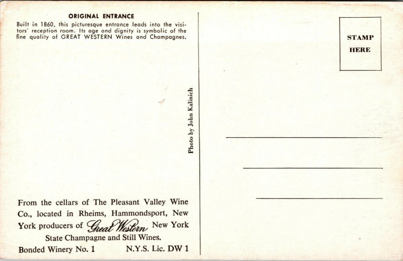 Vtg Pleasant Valley Winery Wine Company Hammondsport New York NY Postcard