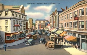 South Westerly Rhode Island High Street Shops, Cars c1930-50sVintage Postcard