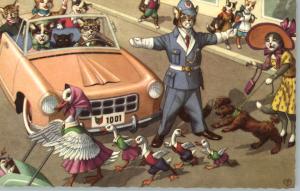 Mainzer Cats Fantasy Police Traffic Postcard