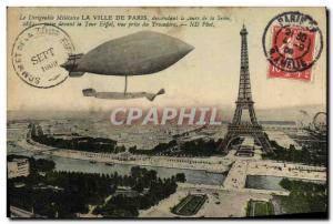 Old Postcard The Airship Military City of Paris down the Seine during the Pas...