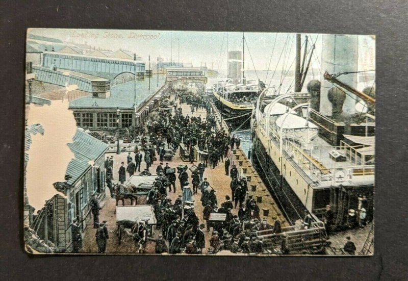 Vintage Landing Stage Liverpool England Boats Docked Picture Postcard As Is