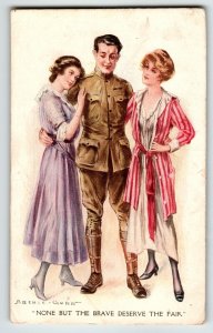 Military Postcard Artist Archie Gunn WWI Army Navy Military Wartime 2 Women 1918