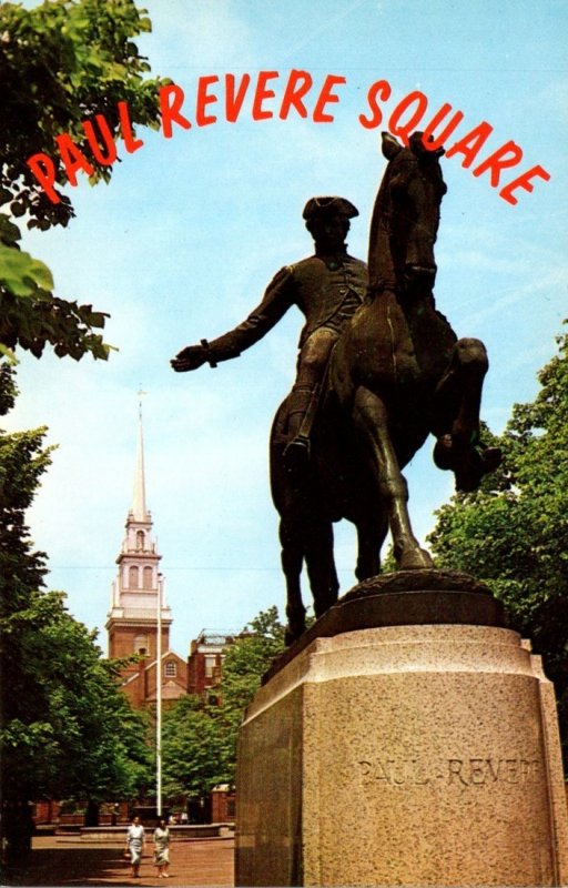 Massachusetts Boston Paul Revere Park Showing Old North Church and Paul Rever...