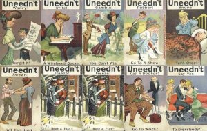 Uneedn't Swear 10 Card Set 1910 three cards have creases, all cards have corn...