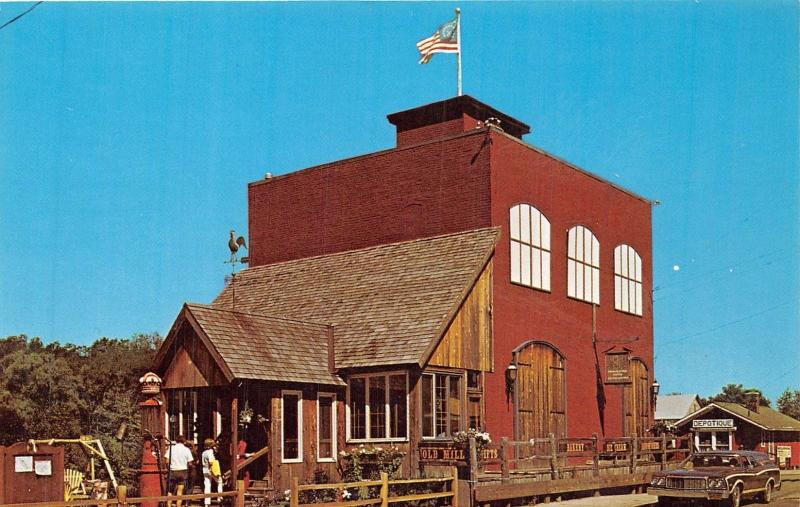 ROCKFORD MICHIGAN THE OLD MILL~SQUIRES SQUARE~VISIBLE GAS PUMP POSTCARD 1960s