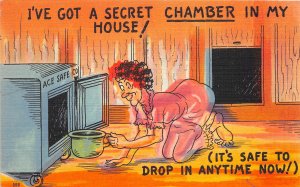Secret Chamber In My House 1950 Comic Postcard Woman With Chamberpot