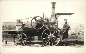 Gas Steam Engine Tractor Farmer Bristow Iowa IA c1910 Real Photo Postcard