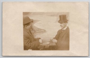 RPPC Two Men Playing Cards Top Hat Cigar Smoking Real Photo Postcard B38