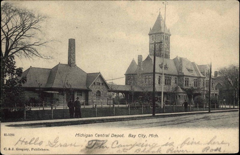 Bay City Michigan MI Central Depot Railroad Train Station c1910 Vintage Postcard