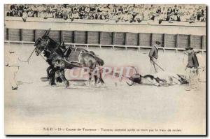 Old Postcard Bullfight bull Bullfight causes after his death by train mules