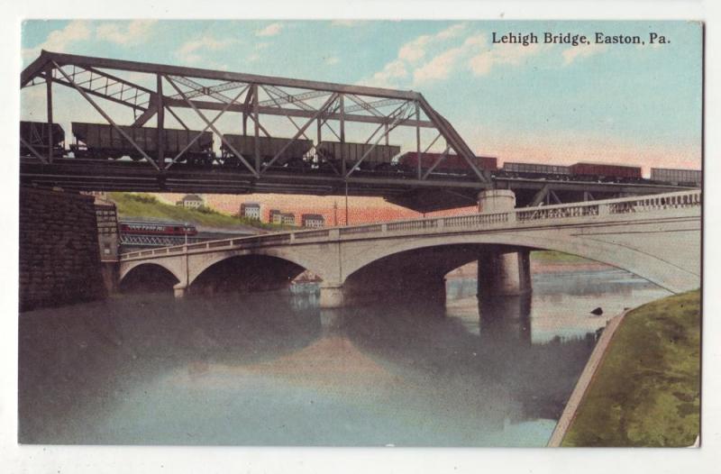 P242 JL old postcard railroad lehigh bridge easton penn.