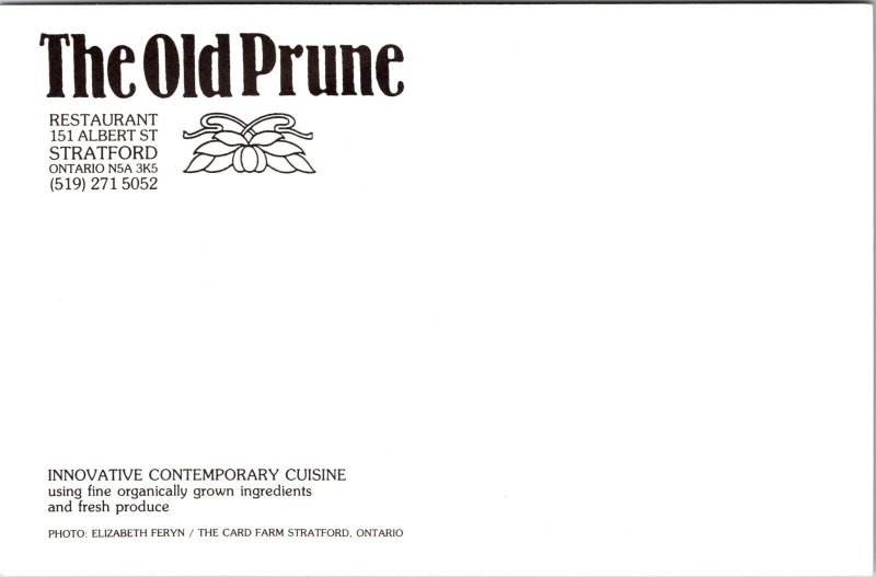 The Old Prune Restaurant Stratford Ontario Canada Postcard