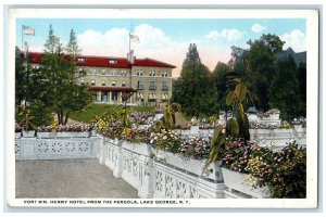 1920 Port WM Henry Hotel From Pergola Restaurant Lake George New York Postcard