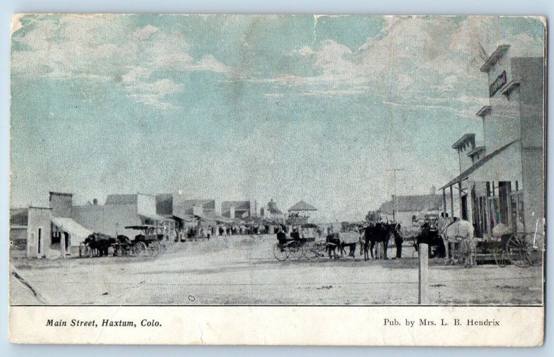 Haxtum Colorado Postcard Main Street Exterior Building DPO 1908 Vintage Antique