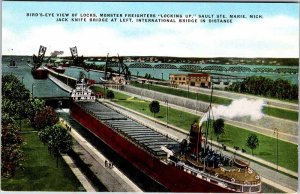 Postcard BRIDGE SCENE Sault Ste. Marie Michigan MI AL8594