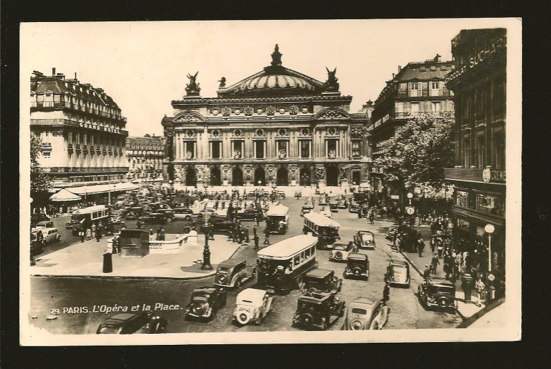 France Paris LÓpera et la Place 1930's Real Photo Postcard