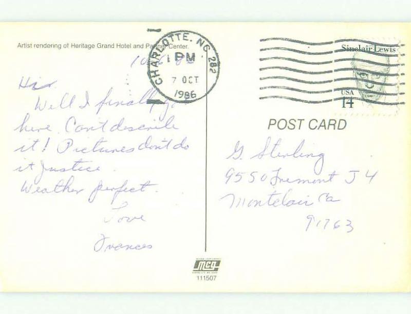 1980's HERITAGE GRAND HOTEL Fort Mill - Charlotte South Carolina SC HQ2607