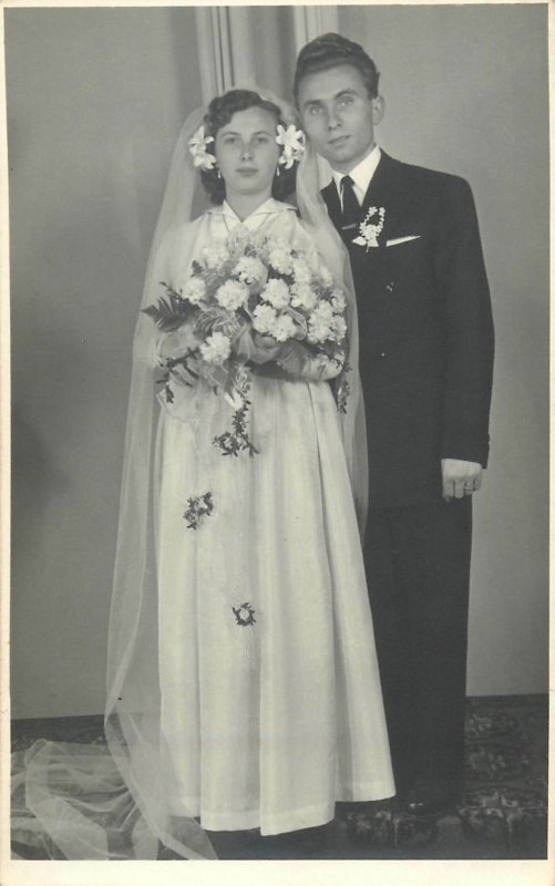groom & bride photo dated 1958 Romania studio Cluj