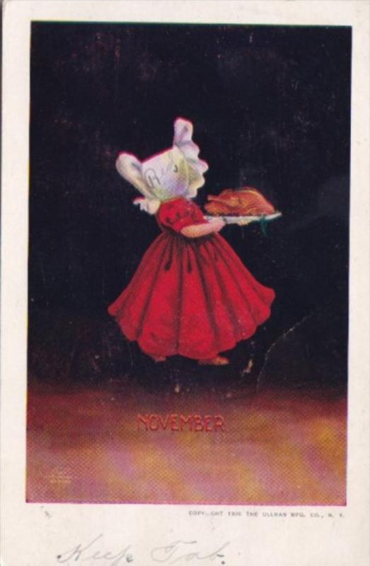 Sunbonnet Girl With Turkey On Platter November