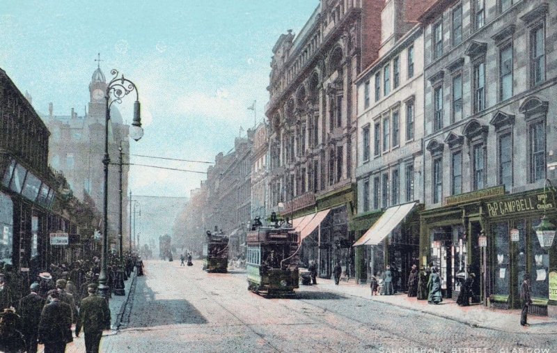 Sauchihall Street Glasgow Antique Bus Tram Transport Postcard