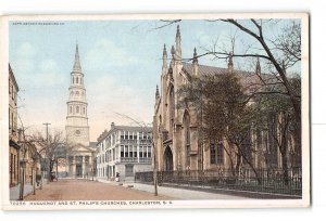 Charleston South Carolina SC Postcard 1915-1930 Huguenot and St Philips Churches