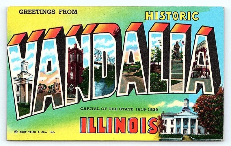 Greetings From VANDALIA, IL Illinois  ~ Large Letter Chrome c1950s Postcard