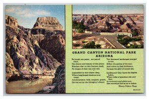 Multiview W Poem Grand Canyon Arizona AZ UNP Linen Postcard Z1