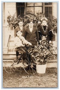 1909 Children Boys Girl Tricycle Reiser Ilinois IL RPPC Photo Unposted Postcard 