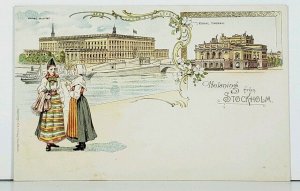 Sweden Helsning fran Stockholm Kongl Slottet Kongl Operan c1900 Postcard A4