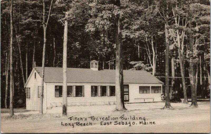 Vtg 1930s Fitch's Recreation Building Long Beach East Sebago ME Linen Postcard